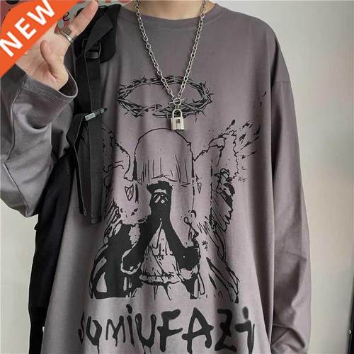 Men Long Sleeve T-shirts Autumn Print Gothic Vintage Ulzzang