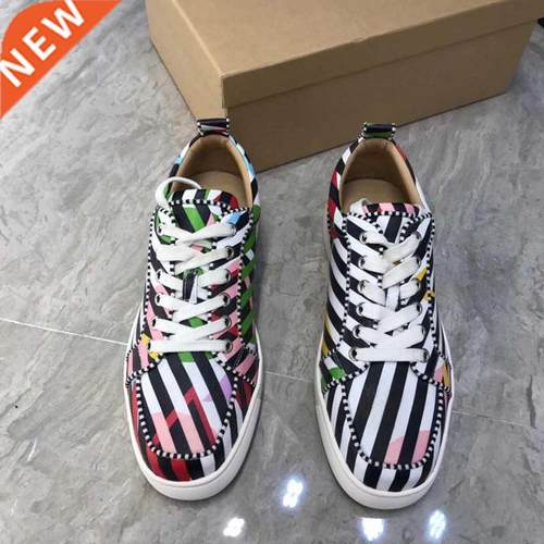 Luxury brand Men's sneakers Striped Lace-Up Cow Leather Casu