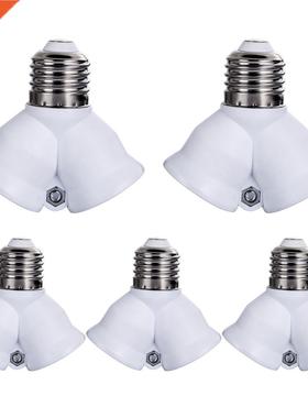 5PCS E27 Base Light Lamp Bulb Socket 1 to 2 Splitter Adapter