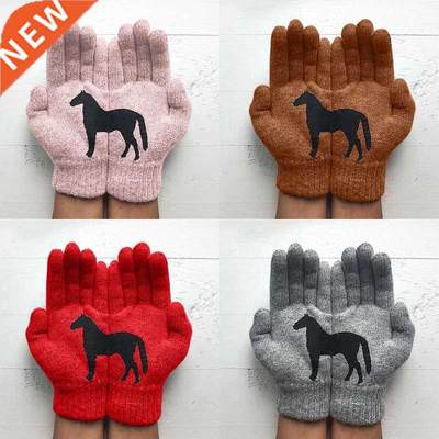 Womens Winter Thicken Warm Knitted Full Fingered Gloves Funn
