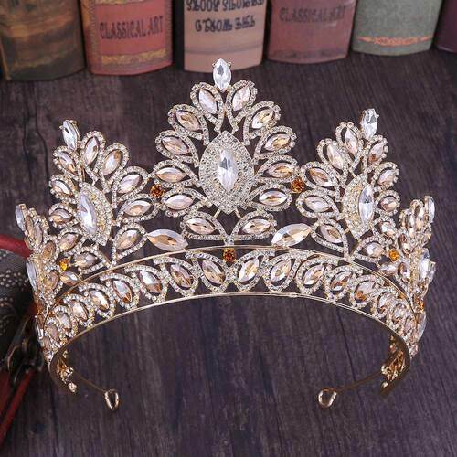 Big Baroque Crystal Tiaras Wedding Crown for Brides Women Ha