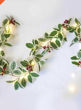 Chrstmas Pne Needles Cones Red Frut Copper Wre Lghts St