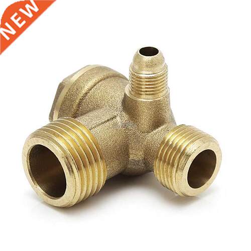 Male Thread 3 Way Metal Air Compressor Check Valve Gold Tone