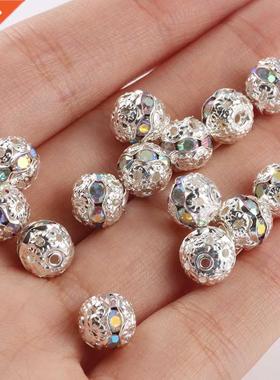 50pcs Multicolor AB Rhinestone Balls Crystal Loose Spacer Ro