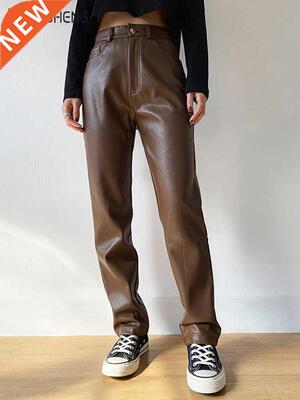 Faux PU Leather Pants For Women Trouser High Waist Straight