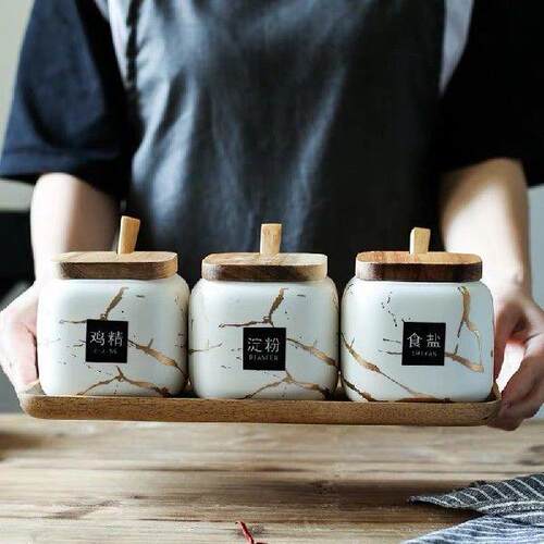 Northern Europe Luxury Matte Marble Ceramic Spice Pot Spice