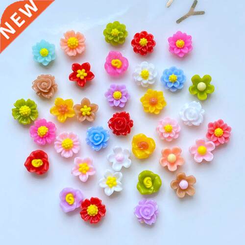 100Pcs New Resn Cute Mxed Mn Flower Mancure Flat Back S