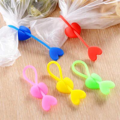 5Pcs/Lot Silicone Sealing Clips Heart Shape Wire Cable Tie E