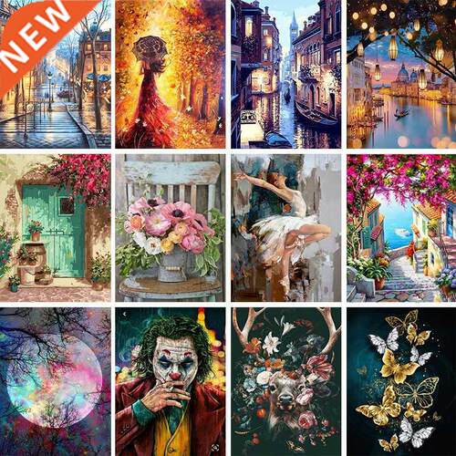 DIY Pinting By Numbers Moon Lndsc HndPinted Oil Pintin