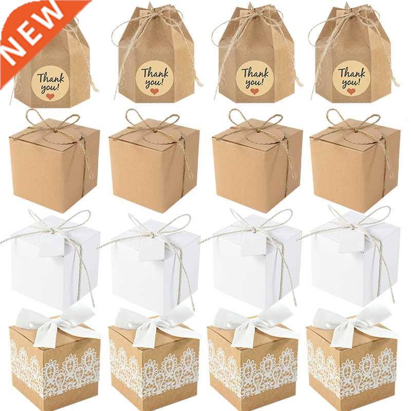 10Pcs Square Kraft Paper Candy Box With Rope Wedding Favor L