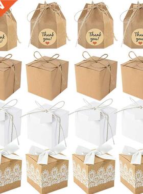10Pcs Square Kraft Paper Candy Box With Rope Wedding Favor L