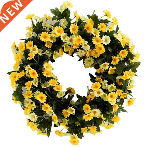 Artificial Yellow Daisy Spring Wreath Green Leaves Wedding