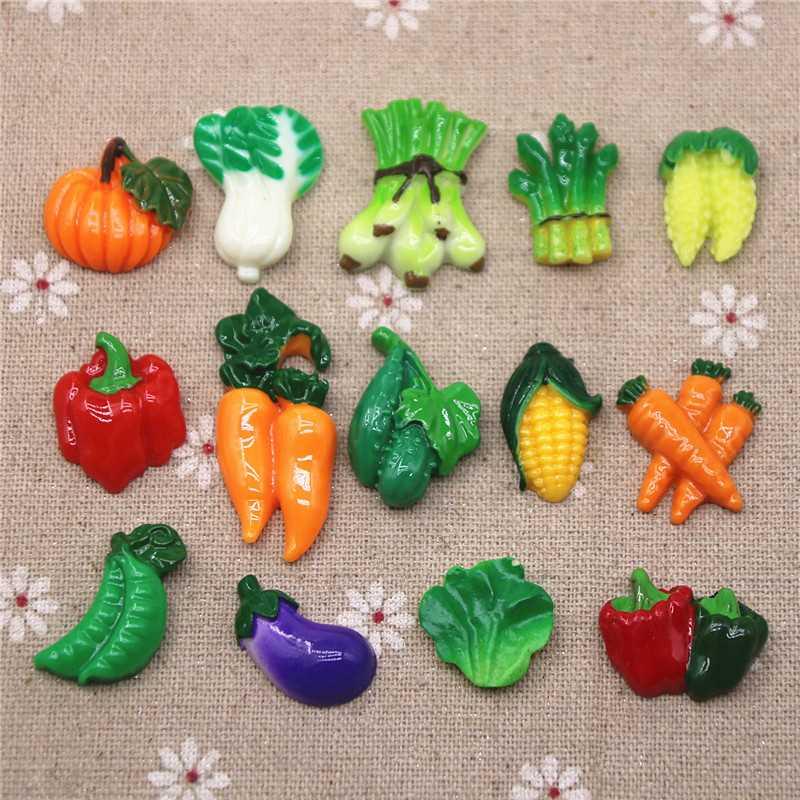 10pcs Resin Vegetables Eggplant Peas Carrots Corn Cabbage Fl