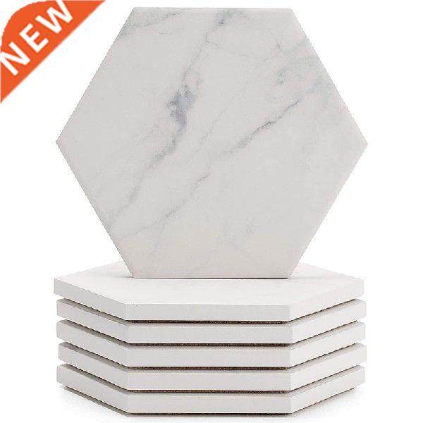 Marble Pattern Absorbent Ceramic Coaster With Cork To