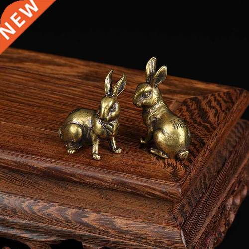 1 Pair Antique Copper Zodiac Lucky Rabbit Statue Ornaments V