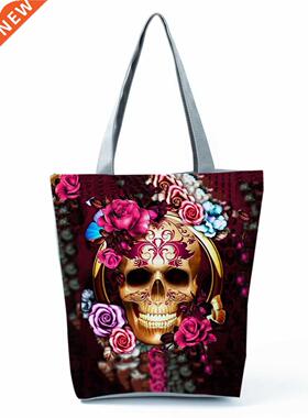 Skull Rose Print Handbag Cool Fashion Shoulder Bag Ladies Ne