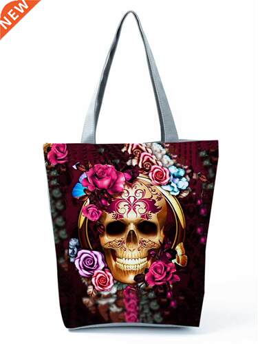 Skull Rose Print Handbag Cool Fashion Shoulder Bag Ladies Ne