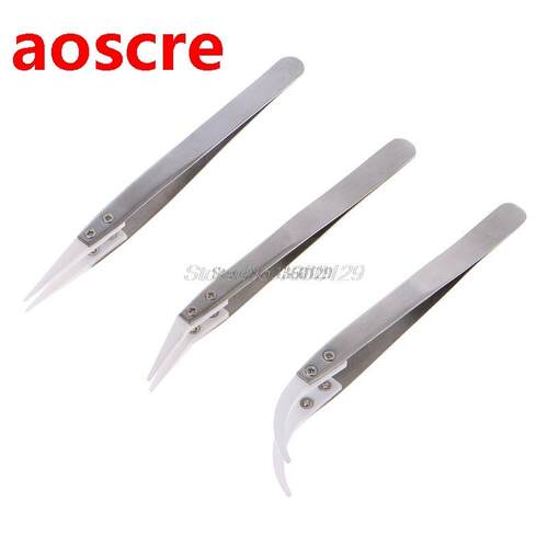3pcs New Non Conductive Ceramic Tweezers IC SMD SMT Reverse