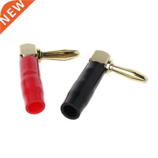 2Pcs 90Degree 4mm Banana Plug Audio Speaker Connector Gold P