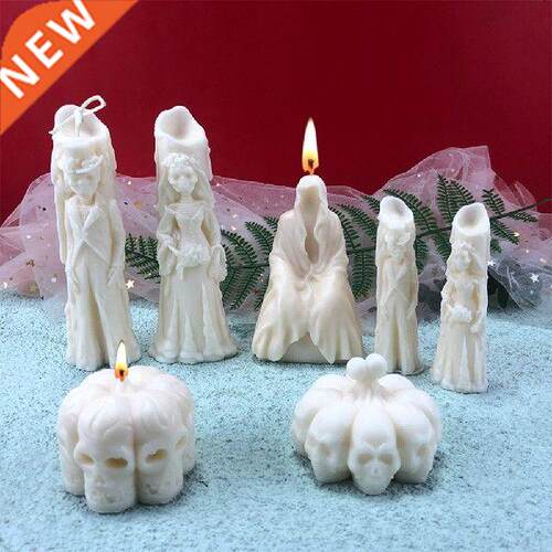 Halloween Ghost Bride Groom Candle Silicone Mold  Skull