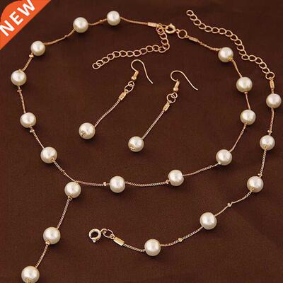 Wedding Jewelry Imitation Pearl Simple Necklace Set Matching