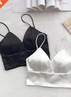 Sexy Satn Crop Tops Women Wreless Bralette Crochet Top Fem