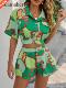 Leaf print street Spring High green suits Glamaker shorts