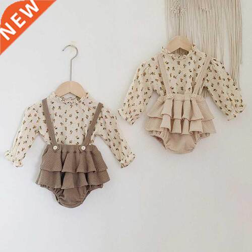 2Pcs Vintage Baby Girl Clothes Set Summer Cotton Girls Flora