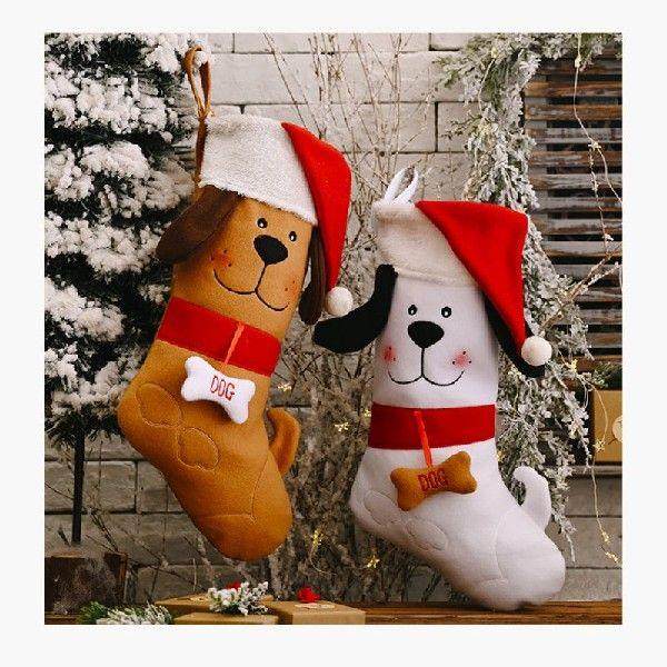 Cute Dog Christmas Stockings Xmas Gift Bag With Bone