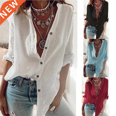 S-5XL Overszed Autumn Cotton Lnen Shrt Fashon Button Up