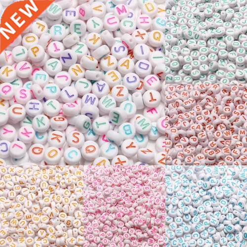 Mixed Color Letter Acrylic Beads Round Flat Alphabet Loose S