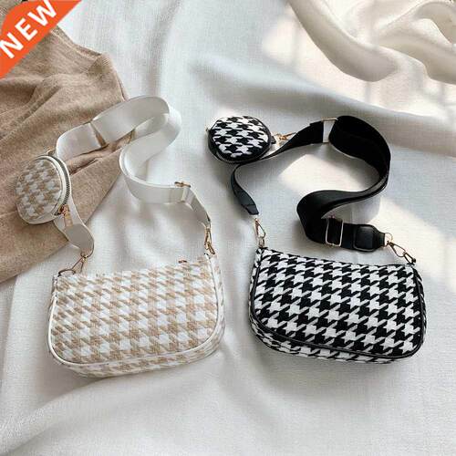 Female Vintage Plaid Printing Shoulder Bags with Mini Round