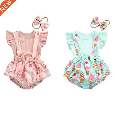 3Pcs Toddler Summer Outfit, Solid Color Ribbed Ruffle Sleeve