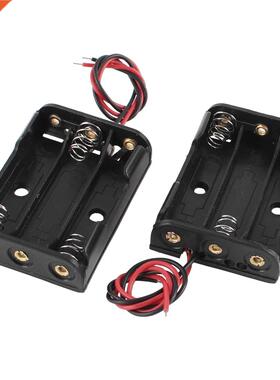 2 Pcs Black Battery Holder Case Wired for 3 x AAA 1.5V