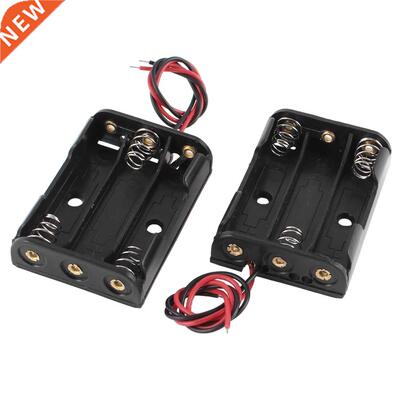 2 Pcs Black Battery Holder Case Wired for 3 x AAA 1.5V