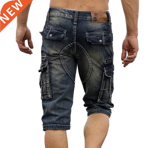 Men's Fashion Cargo Denim Shorts with Multi Pockets Slim Fit