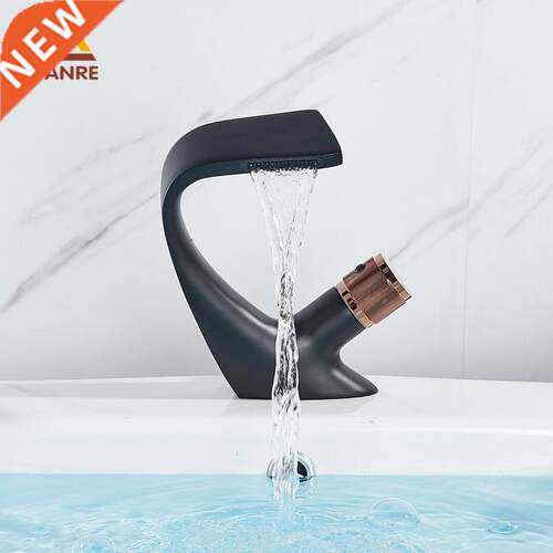 Quyanre Black Rose Gold Baisn Faucet Waterfall Bathroom Sin