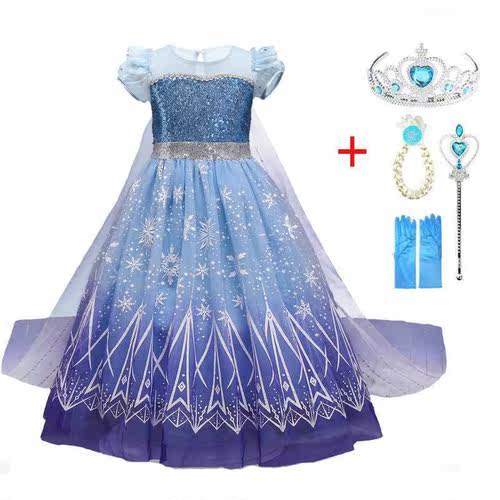 Girls Sequined Elsa Princess Dress Snow Queen 2 Halloween Pa
