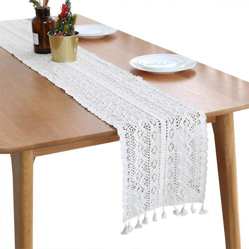 White Floral Lace Table Runner Table Cover Chair Sash for