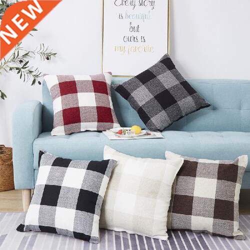 New Black Red White Plaid Striped Polyester Cotton Cushion