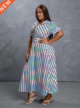 XL2345XL大码条纹衬衫连衣裙Lady's dress with a large blouse