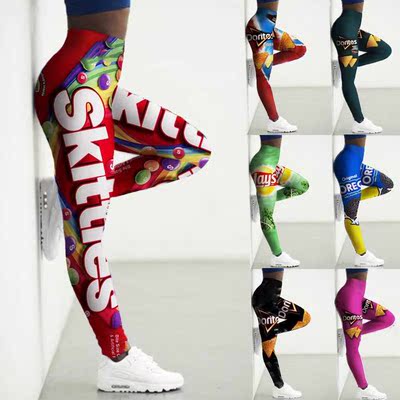 Sport Leggings Women High Waist 3D Snacks Printed Yoga Pants