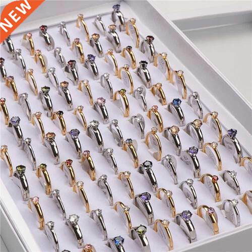 Wholesale 50Pcs/Lot Golden Silver Color Zircon Stainless Ste