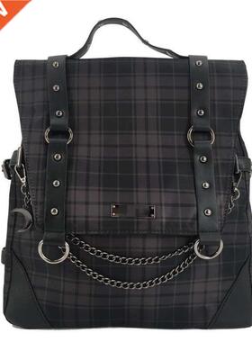 2021 Plaid Gothic Punk Rock Backpack Women Techwear Goth Go