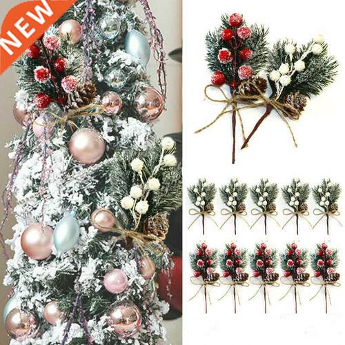 5 Pcs Fake Snow Frost Pine Branch Cone Berry Holly DIY Xmas