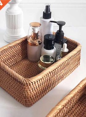 Hand-Woven Rectangular Rattan Wicker Basket Fruit Tea Snack