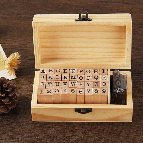 36pcs Gift Arts Crafts Wooden DIY Vintage Alphanumeric With