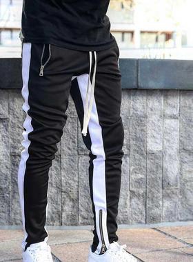 Mens Joggers zipper Casual Pants Fitness Sportswear Tracksui