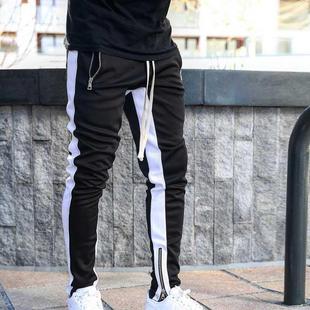Mens Joggers zipper Casual Pants Fitness Sportswear Tracksui