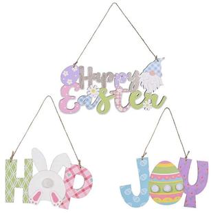 Happy Easter Door Hanging Sign Wooden Hop Joy Decor for East